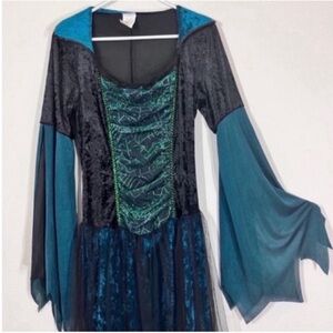 Halloween costume Black and Teal Dress with Green Accents